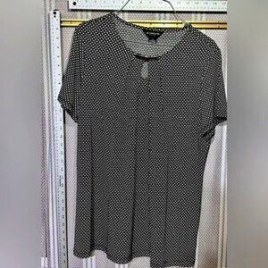 TALL Large Liz Claiborne LT Womens Short Sleeve Blouse Top Career Keyhole Shirt